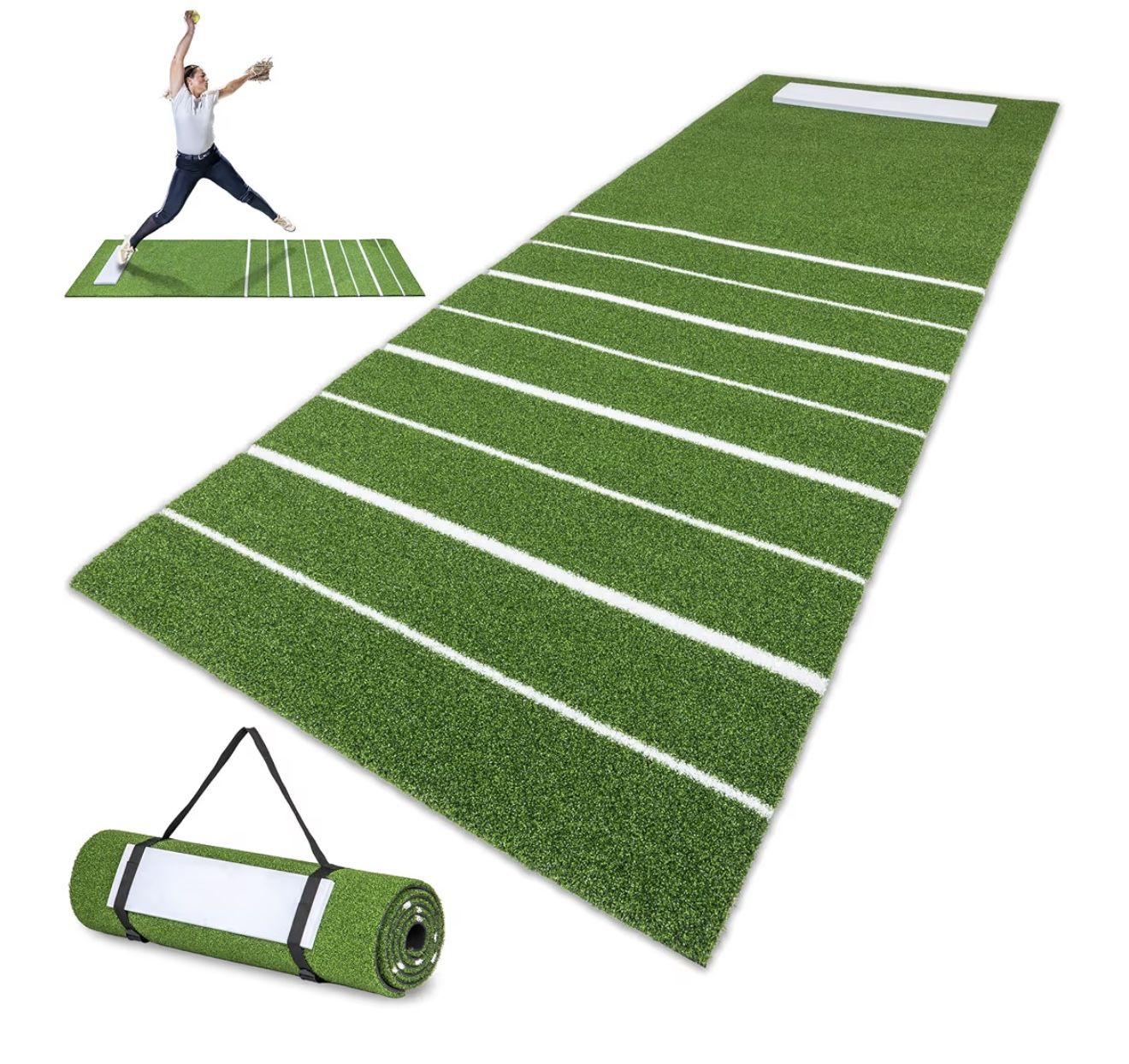 GoSports Softball Pitching Mat with Stride Guide System - Indoor Outdoor Antislip Rubber Backing  Size 8 x 3 feet Material Foam, PE Color Green Sport 