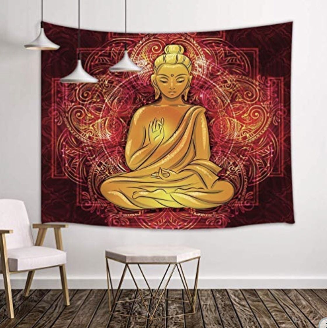 Golden Buddha Mandala Tapestry