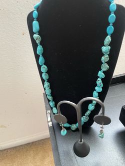 Silver set of turquoise necklace and earrings