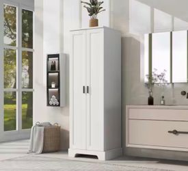 71.2” Tall Storage Cabinet with Adjustable Shelves & Double Doors – White