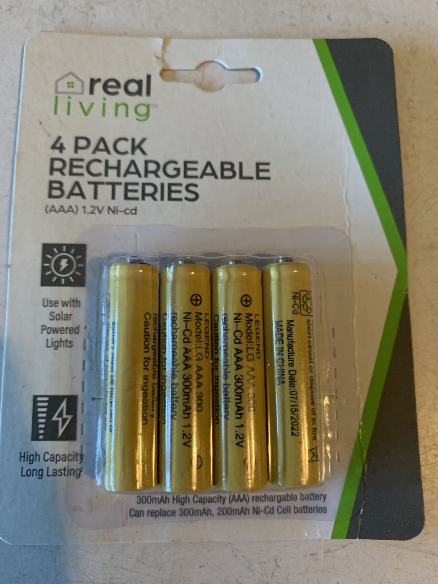 4 Pack Rechargeable Solar Light Batteries, AAA Size, Fits Most Solar Lights