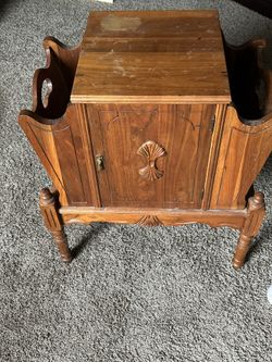 Carved Antique Chair Side Humidor And Magazine Rack
