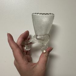 Rare Clear Glass High Boot Roller Skate W/Daisy Button pattern, Toothpick Holder