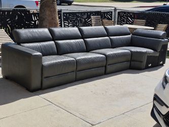 3-4-Seat Black Leather Power Reclining Sectional Sofa
