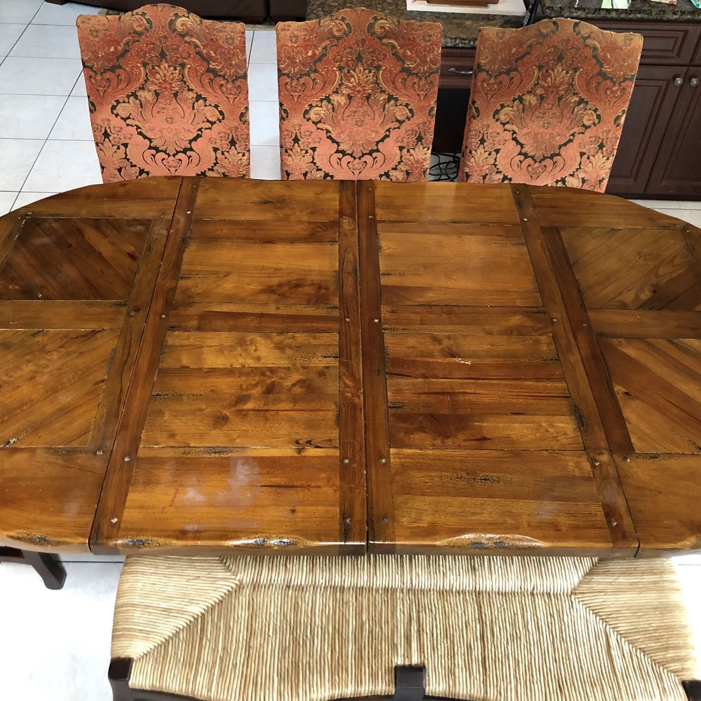 Solid Wood Antique Table & Chairs + Bench