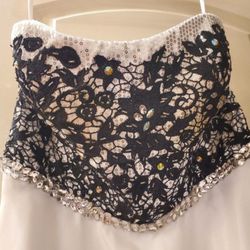 Kasey J Juniors Size 14 Prom Holiday Gala Homecoming Dress White Tube Black Lace Bling Rhinestone WEDDING  Beautiful Stylish 