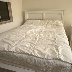 Queen Size Bed Frame, Box springs, Mattress, & Side Table With Drawers