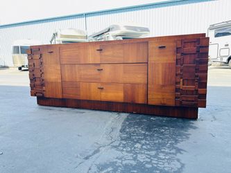 Lane Brutalist Mid Century Walnut Lowboy Dresser