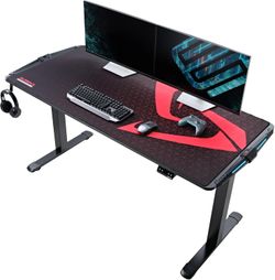 EUREKA ERGONOMIC 65 inch Electric Height Adjustable Gaming Desk Standing Desk, Large Computer Table with RGB LED Lights and Extended Gaming Mouse mat 