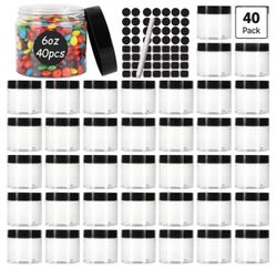 Brand New 11 Pack Plastic Jars with Black Lids 6 oz, Round Plastic Containers
