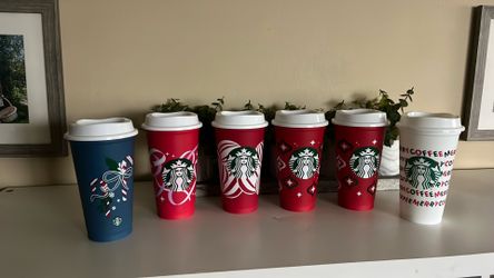 New Starbucks4Red Christmas Cups And /1 Blue Candy Canes Cup /1white Merrycoffecup/$4.00 Each One 