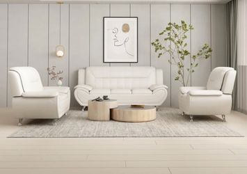 White Faux Leather Living-room  Set