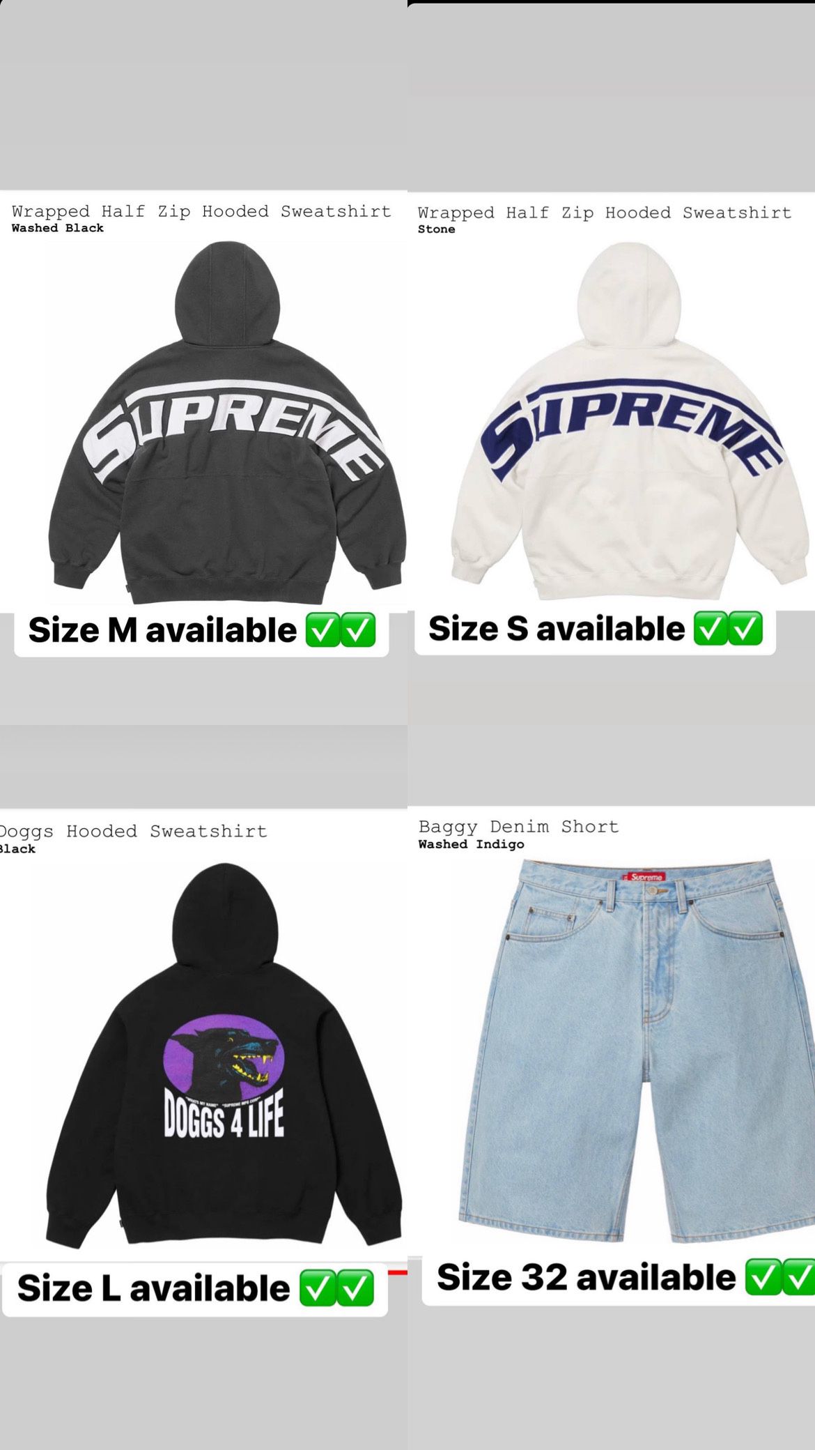 Supreme Spring/Summer SS 24” Week 11 Half Zip Hooded Sweatshirt, Short Jeans, Balaclava, Box Logo New Era 