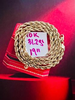 For Wedding 10K Solid Gold Rope Chain 31.2Gr 19 Inches Long