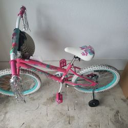 Huffy Girl Bike With Training Wheels And Helmet 