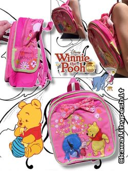 Vintage Y2K Pink Winnie the Pooh Backpack with Winnie the Pooh, Eeyore, and Piglet Graphic (senior backpack)