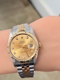 Rolex 36mm DateJust Champagne Diamond Dial Model 16233