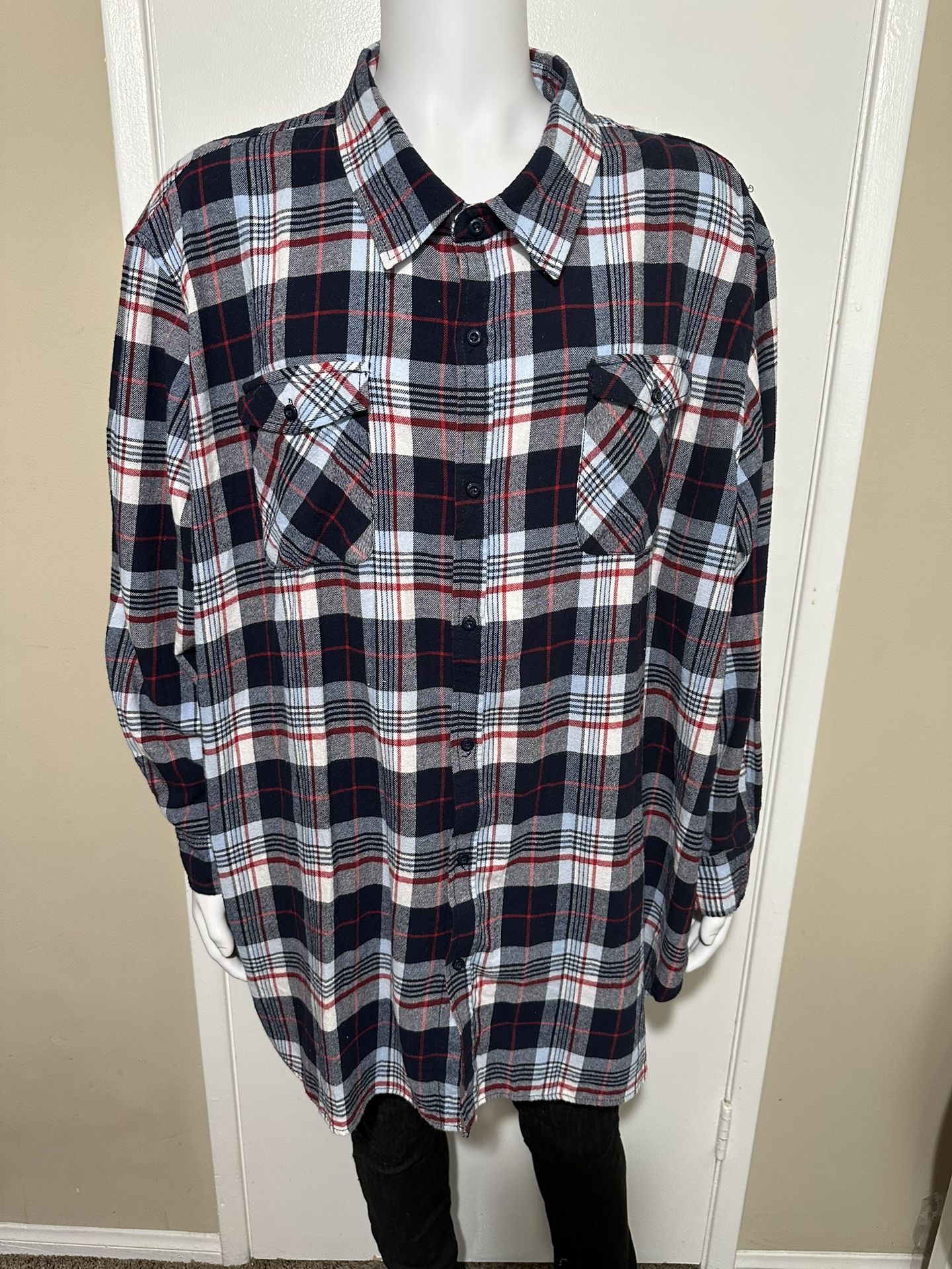 PX Premium Xpression Men’s Blue Plaid Long Sleeve Button Flannel Shirt