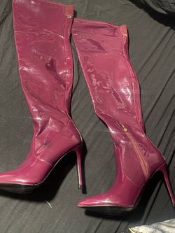 Burgundy Patent Leather Knee-High Stiletto Boots