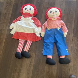 3’ Tall Vintage Raggedy Ann And Andy Dolls 