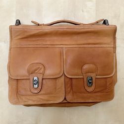 Brown Beige Leather Briefcase Bag 