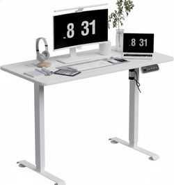 REMIT Electric Standing Desk 48x24 – Adjustable Height Electric Stand-Up Desk with Solid One-Piece Top for Work, Study, Gaming (White)