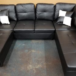 Black Leather Sectional 