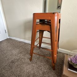 Two Rustic Burnt Orange Stools