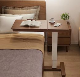 Muwuele Solid Wood Overbed Bedside Table with Wheel