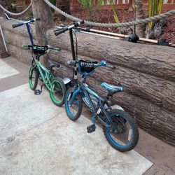 2 Little Kids Bikes And 2 Scooters