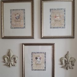 Kathryn White~French~Framed~Chickens On Chairs~Fleur de Lis~Wall Collage 