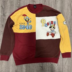 Disney M Pinocchio Embroider Colorblock Sweatshirt Since 1940 Jiminey Cricket