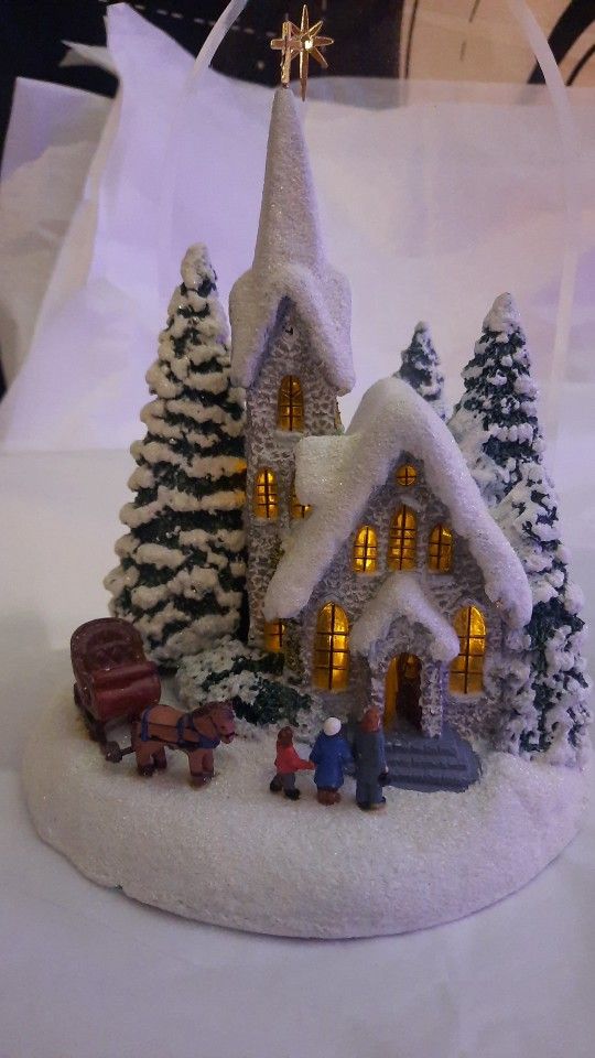 Thomas Kinkade, "Winter at Mountain Chapel" Lighted House