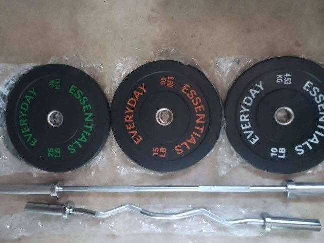 Curl Bar $69, Olympic Bar $95, Bumper Weight Plates $1.29 Per Pound 