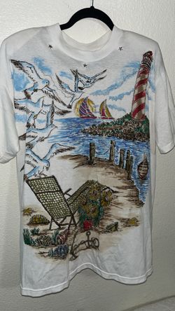 Vintage 90s airbrush beach and lighthouse tee studded tee
