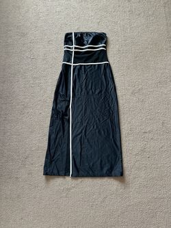 Vintage Gottex Black Strapless Maxi Dress White Contrast Piping Side Slit Size M   Runs small—fits closer to a modern Small.