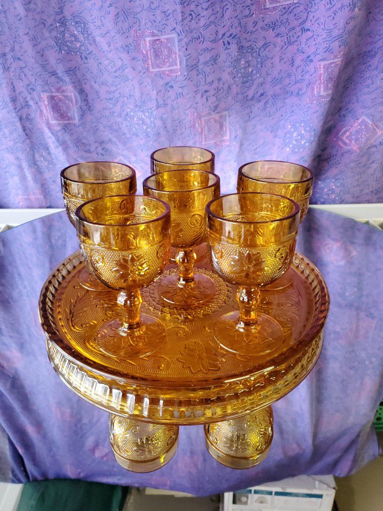 Vintage Amber Glass Beverage Set- Pending Pick Up
