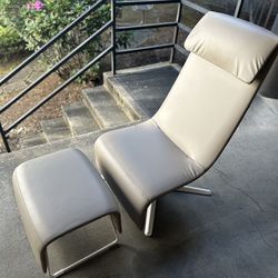 High End Teknion Lounge Chair Faux Leather, Foot Rest Included