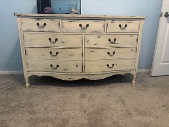 French Country Distressed White Wood Dresser