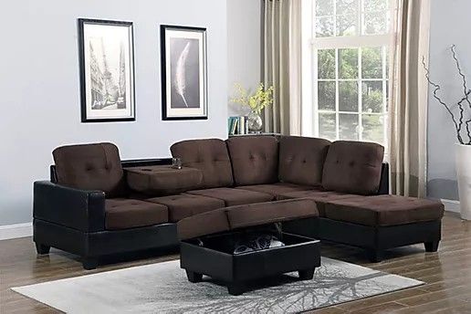 New Brown Sectional with Storage Ottoman