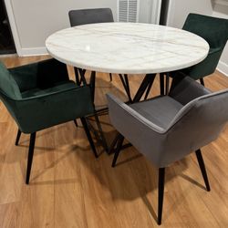 Real Marble Round Dining Table With 4 Chairs 