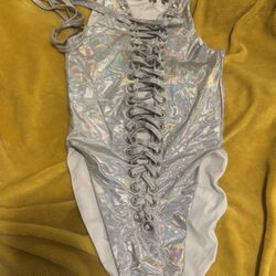 Rave Iridescent Silver High Cut Bodysuit