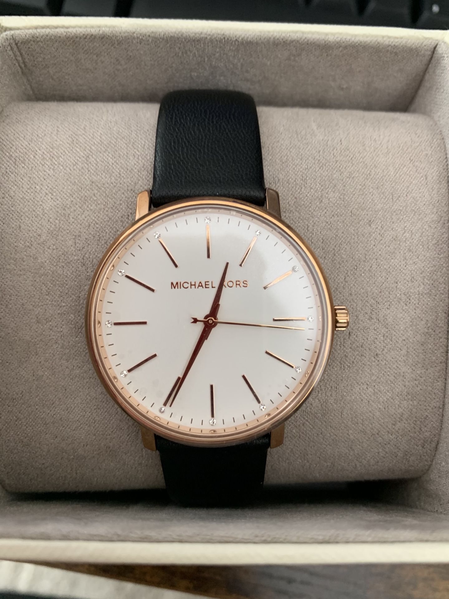 Michael Kors Women’s Pyper Three-Hand Black Leather Watch
