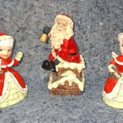 Vintage Pair of 2 Napco Japan Angel Bell, Vintage Santa Ceramic Santa On Chimney (unbranded)