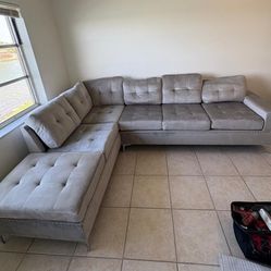 Sectional Sofa Grey Velvet New