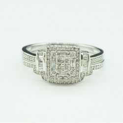 Women's 10K White Gold and Diamonds Engagement Wedding Ring Set #22076B