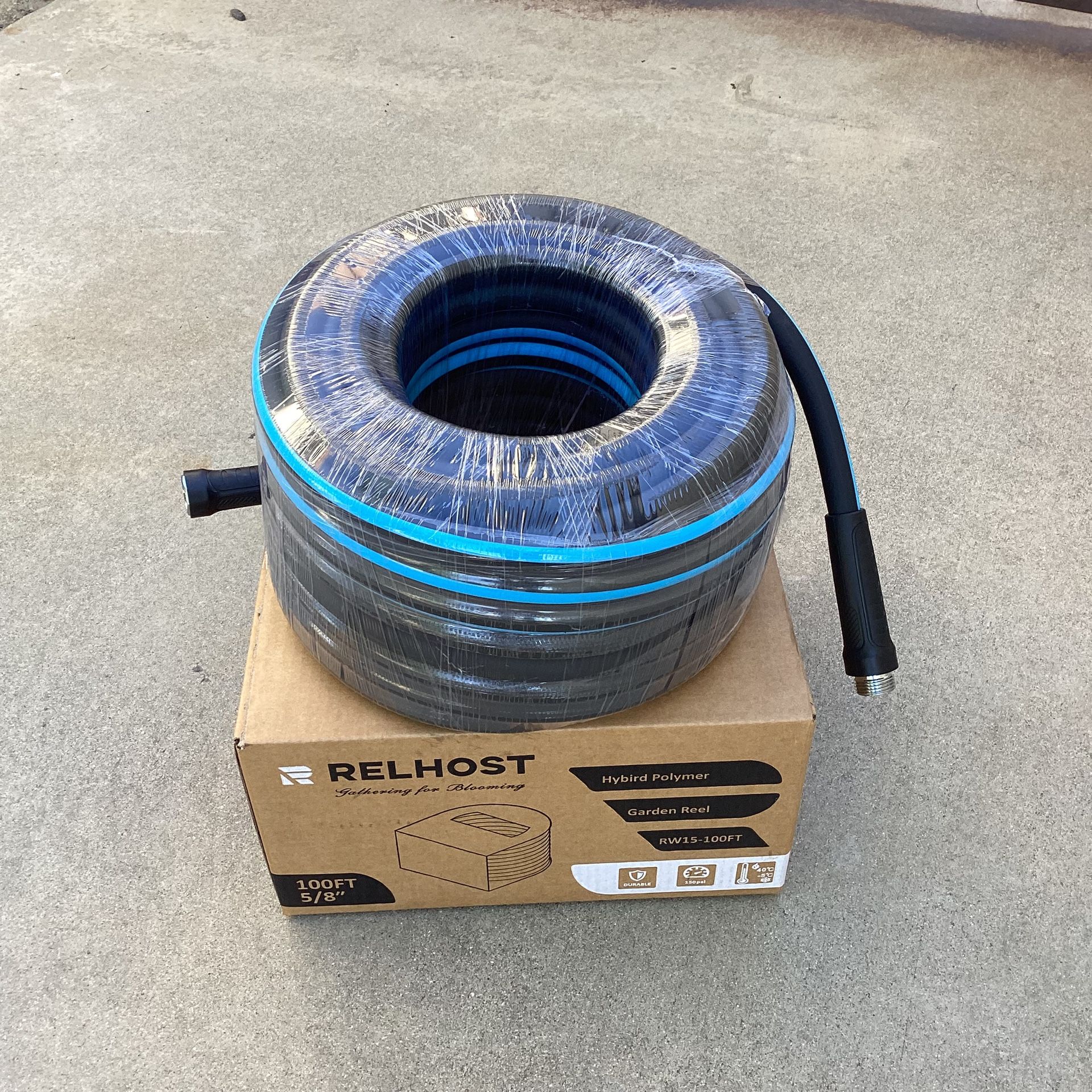 Relhost Garden Hose 100 ft x 5/8", Flexible Heavy Duty Water Hose with 360° Swivel Handle, Durable & Leak-Resistant, Lightweight, Ideal for Home Garde