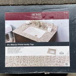 31 in. W Granite Single Vanity Top in Blanco Perla with White Sink