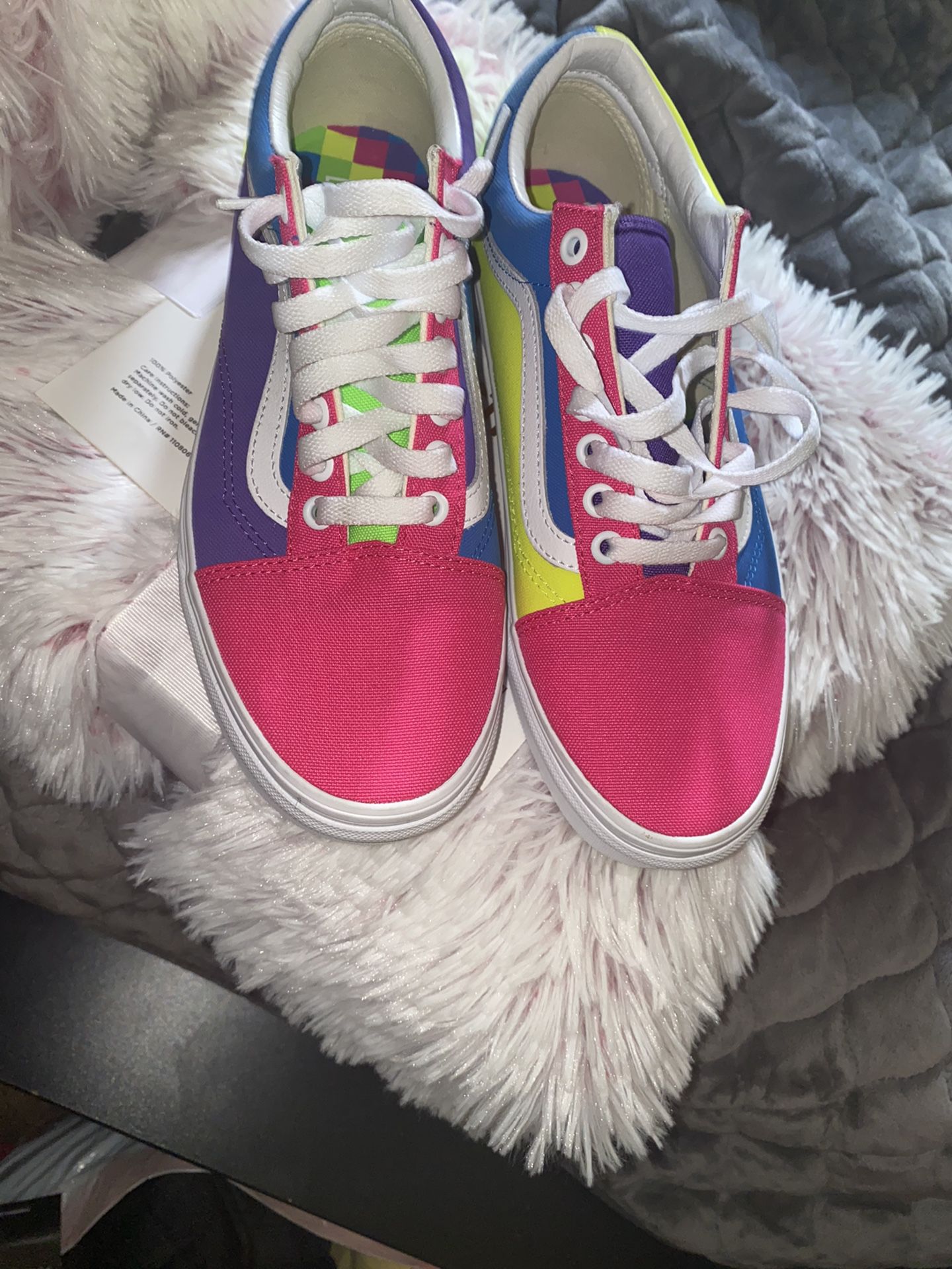 Vans Old Skool Neon Color-Block Skate Shoe - Pink / Purple / Yellow  