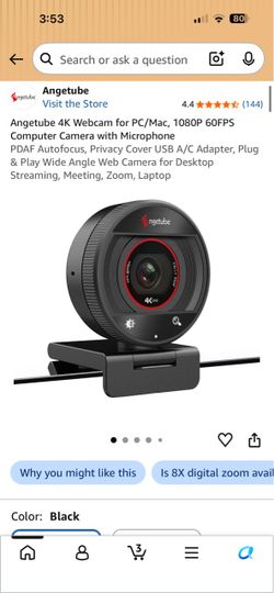 Angetube 4K Webcam with Microphone